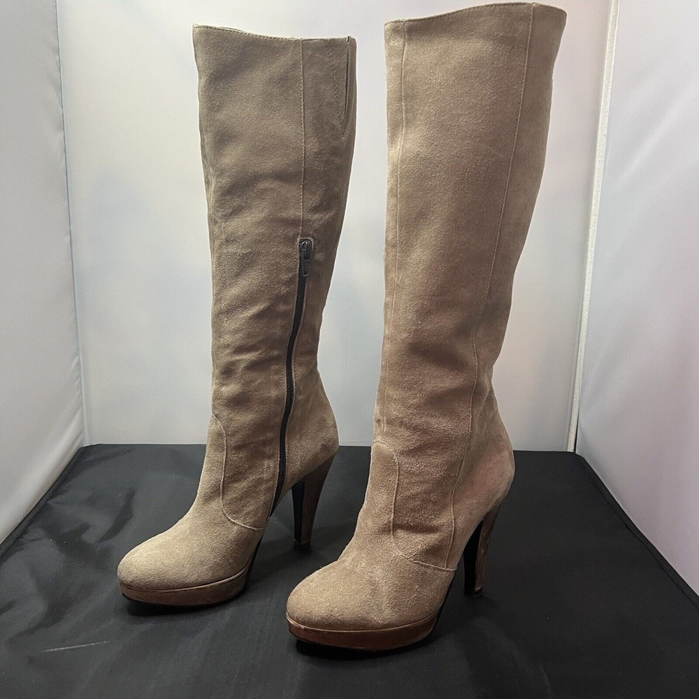 Ormes Made In Italy Leather Suede Knee High Boot Heel Tan Size EU 37 US 6.5 EUC